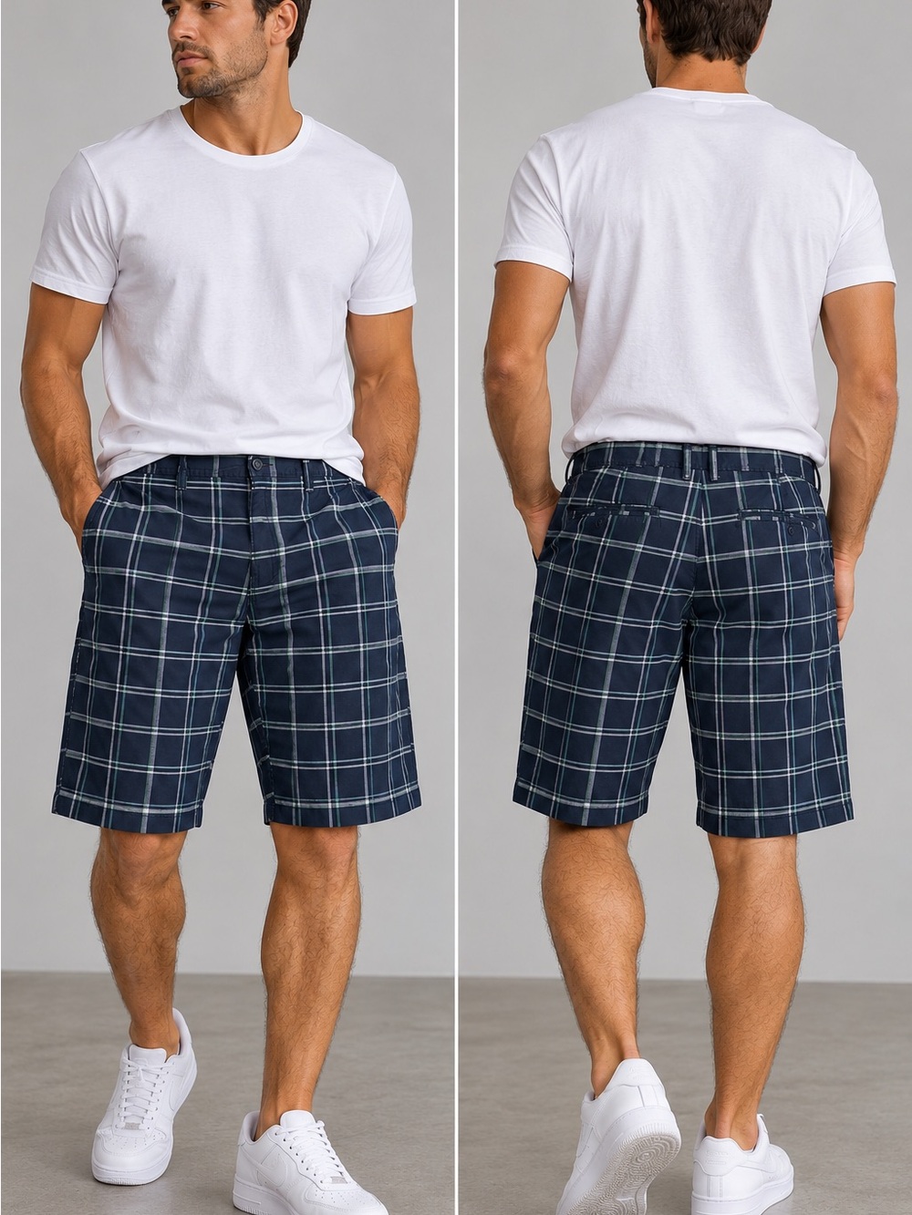 Aeropostale Men’s Plaid Shorts Size 32 Navy Blue 12” Inseam 100% Cotton Y2K